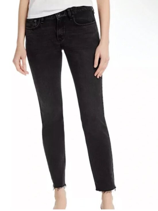 rag & bone Denim - Rag & Bone Dre Low Rise Slim Boyfriend Jeans Black Highland Raw Hem 26